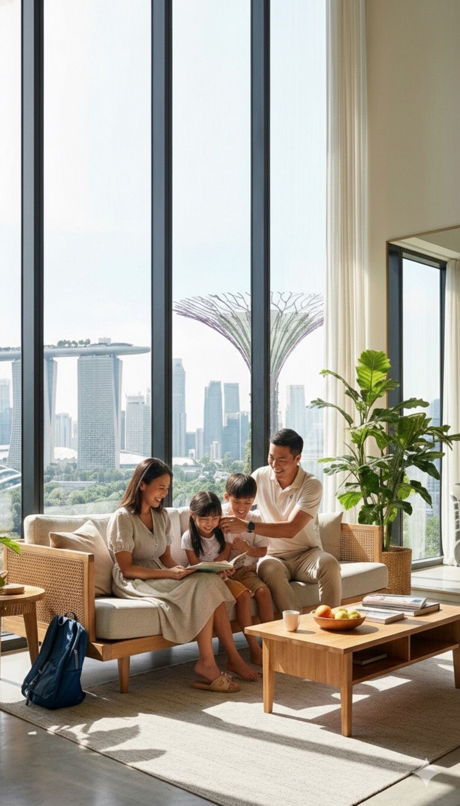 Family reading together at home